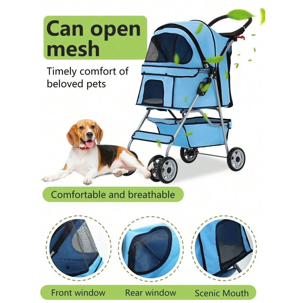 Passeggino per Cani con Ruote, Passeggino Jogger per Gatti, Trasportino Pieghevole Impermeabile per Cuccioli con Portabicchieri e Fodera Rimovibile
