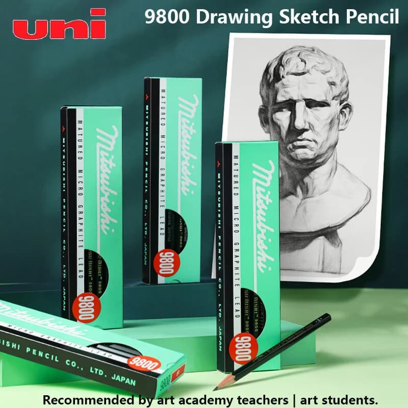Uni Professional Pencil Sketching Sets 20 Grayscale Graphite Lead Anti-Fatigue Hexagonal Rod Art Academy Teachers Students Stuff