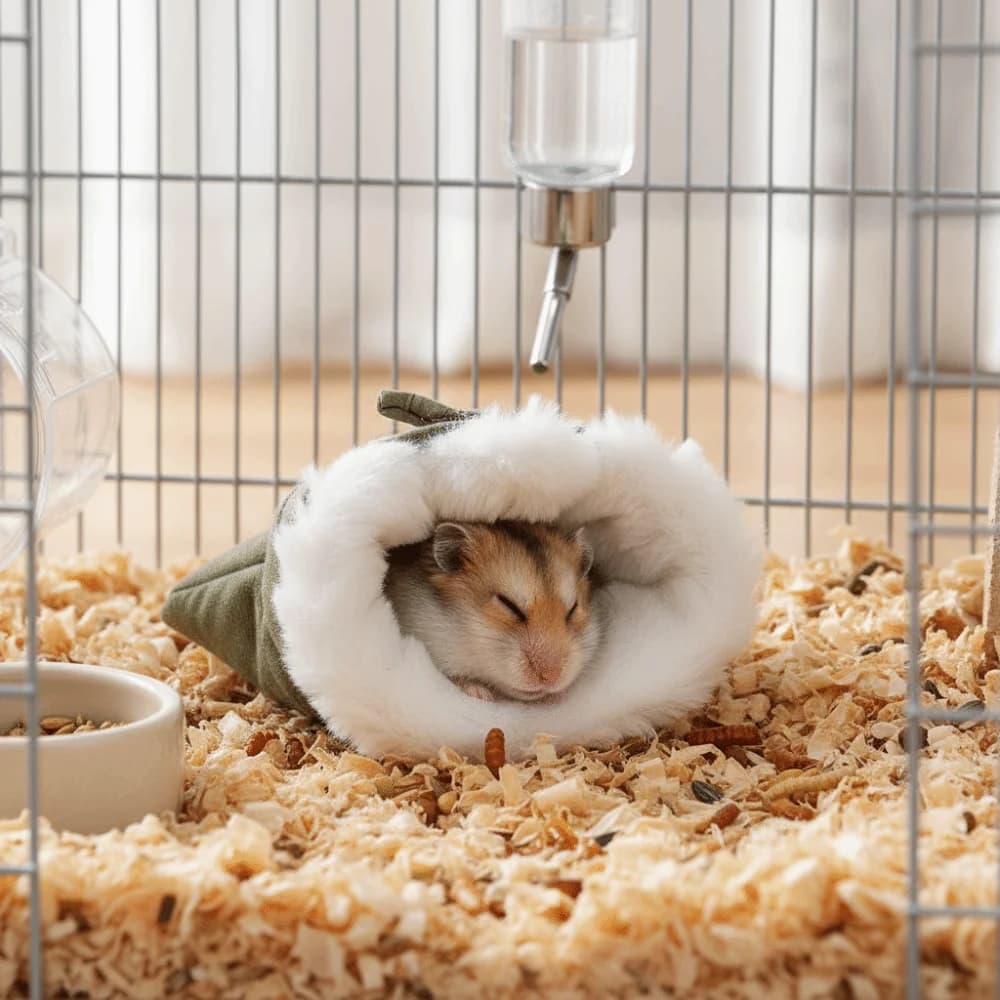 Simpatico sacco a pelo caldo per criceti, comodo sacco a pelo morbido con donnola, antiscivolo, soffice nido in cotone per animali domestici
