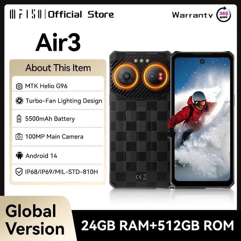 IIIF150 Air3 Smartphone robusto Android 14 Telefono cellulare 12GB 512GB 100MP Fotocamera Dynamic Island Ultrasottile Robusto 30W Ricarica rapida