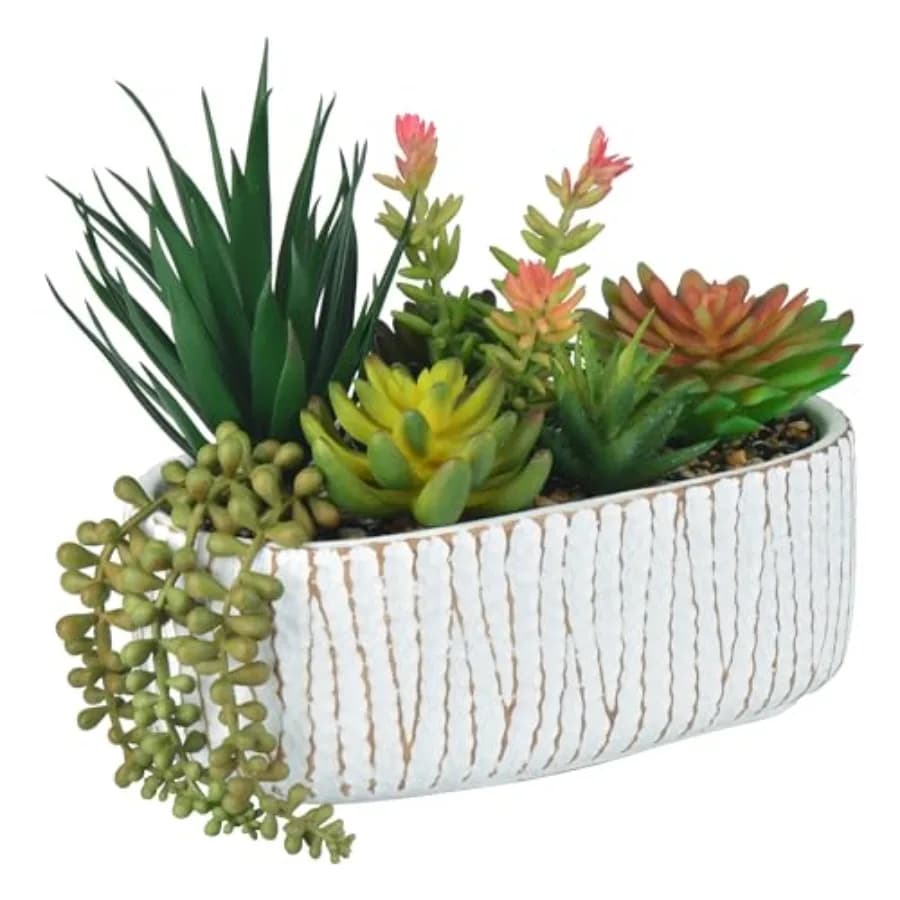 Piante Artificiali Finte - 22 cm Assortimento di Piante Grasse Finte in Vaso per Decorazione Scrivania Ufficio e Bagno - Piccole