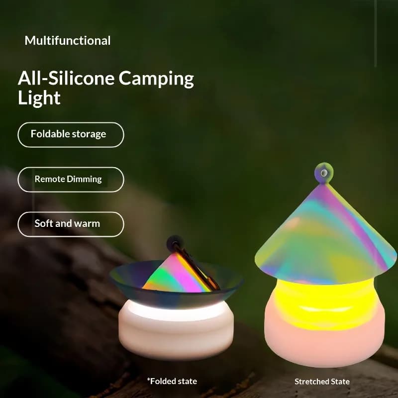 Attrezzatura da esterno Illuminazione da campeggio Lampada da atmosfera pieghevole in silicone Lampada da tenda da campeggio a LED portatile ricaricabile