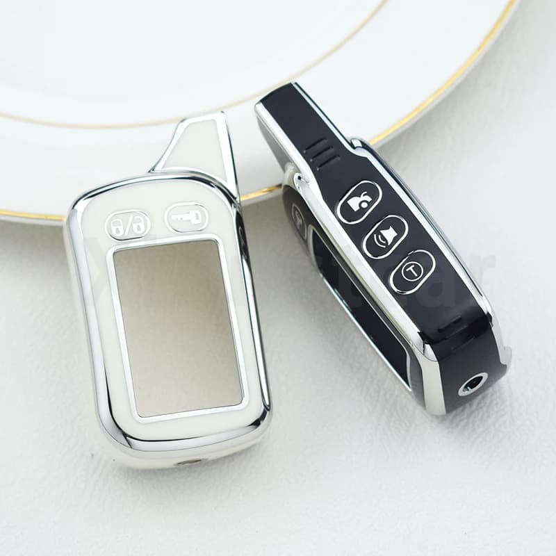 Custodia chiave LCD in TPU con bordo argento per Tomahawk TZ 7010 9020 9030 9010 9031 SL-950 Sistema di allarme per auto bidirezionale Copertura Fob per telecomando