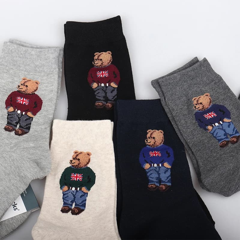 2 paia di calzini Polo Bear Calzini da cartone animato firmati di marca Calzini da uomo Gentleman Bear Calzini da skateboard traspiranti in cotone Harajuku Mid