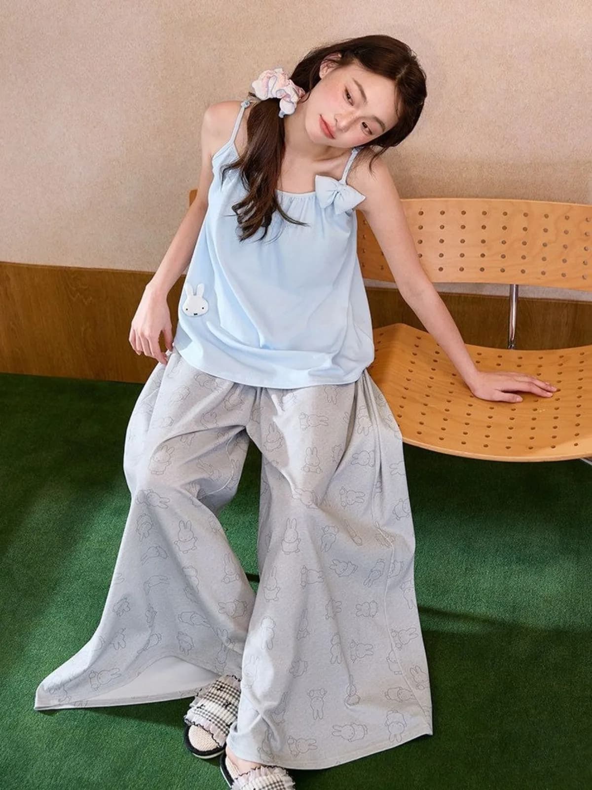 Cute Miffy All Over Print Cotton Cami Pajama Set Women Summer Cartoon Wide Leg Pants Loungewear Home Suit Lovely Kawaii 2026 New