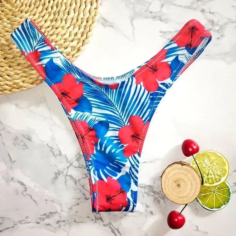 Costume da Bagno Sexy con Stampa Floreale, Slip da Donna a Forma di V, Bikini Brasiliano, Costume da Bagno Classico, Pantaloncini Biquini