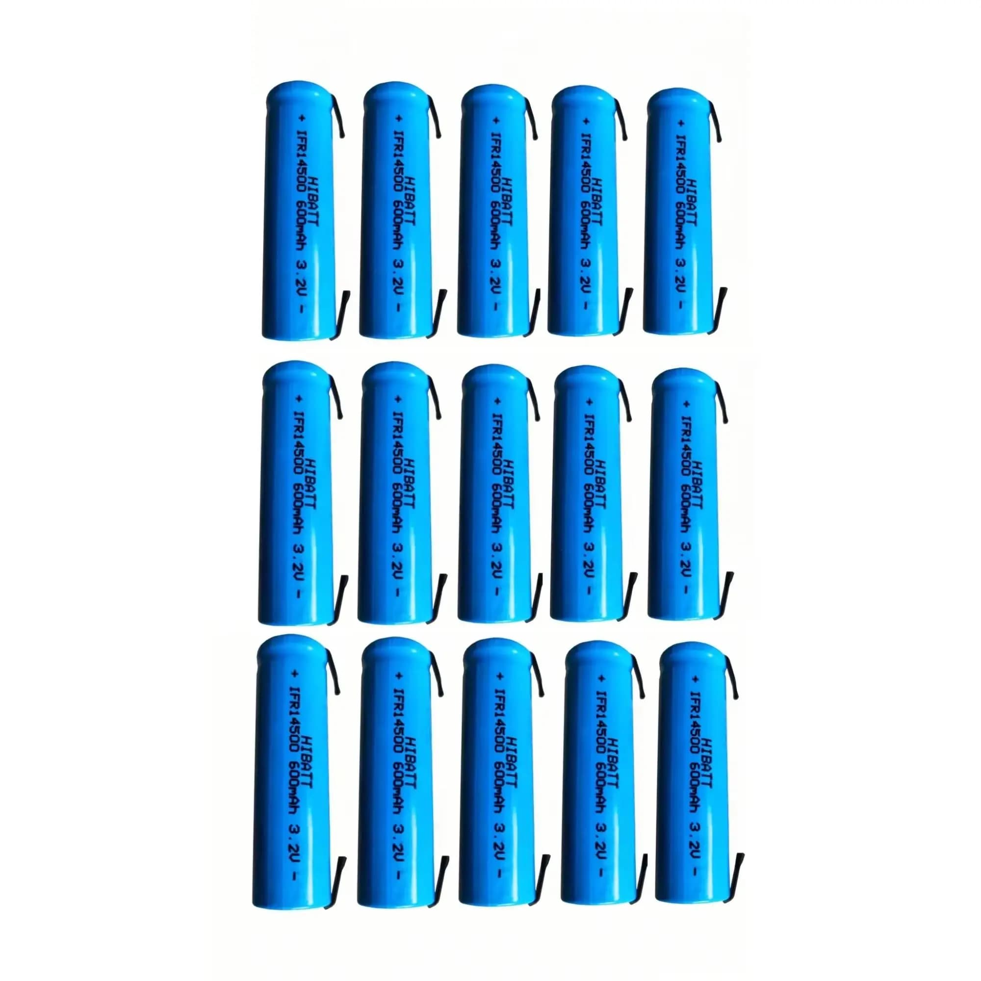 15 batterie LiFePO4 14500 da 3.2V 600mAh con terminali a saldare per rasoio, spazzolino elettrico, microfono, distributore d'acqua per animali domestici, ventola, giocattoli