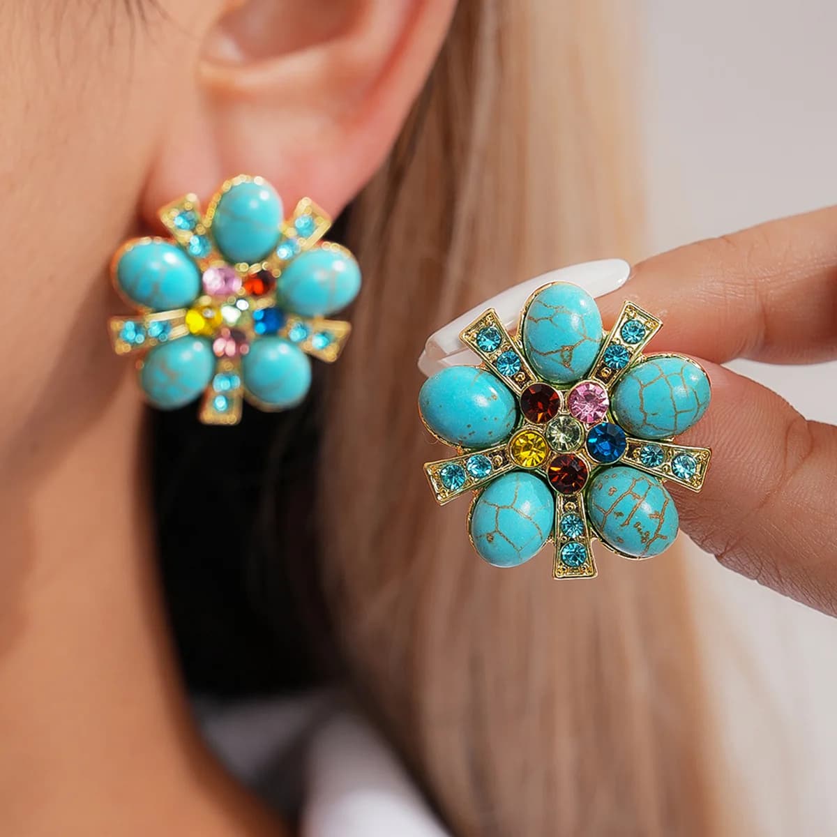 Nuovi Orecchini Etnici 2026 con Strass in Resina Blu, Design Creativo a Fiore, Gioielli per Orecchie