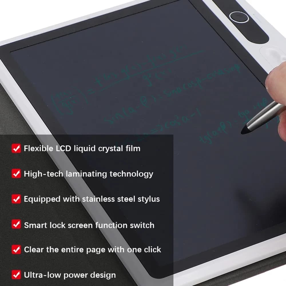 Black LCD Writing Tablet Small Light-Powered Drawing Board Lightweight with Leather Sleeve Graphic Tablet