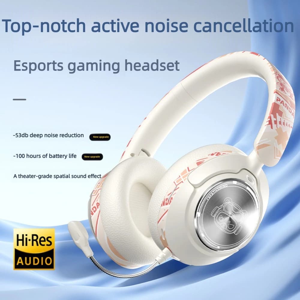 53dB ANC Noise Cancelling Bluetooth 5.4 Gaming Headset Detachable Microphone Wired Wireless Mode 100 Hours Playback