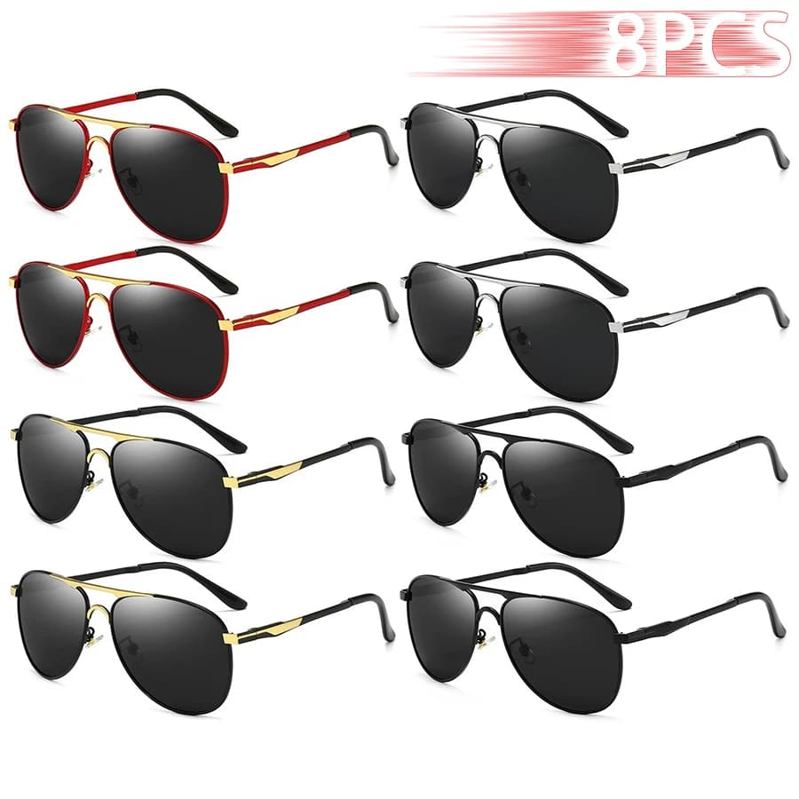 8PCS Classic Travel Pilot Vintage Leisure Sunglasses Oversized Frame Driving Fishing Sun Glasses Unisex High Quality Eyewear