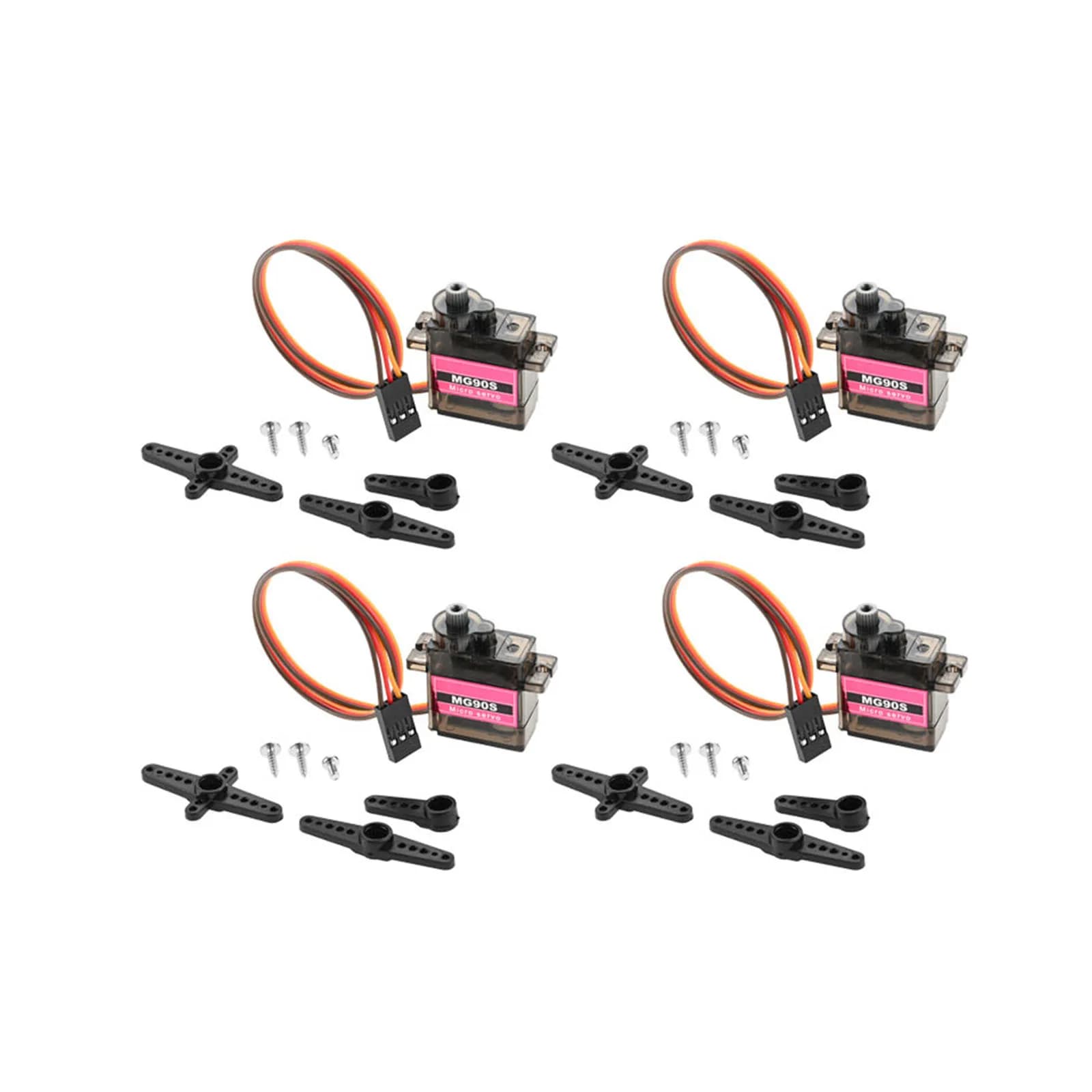 4 pz. Micro Servo con Ingranaggi Metallici 90° 9G, Motore RC per Sterzo, Adatto per Giocattoli RC, Mini Robot, Braccia, Elicotteri, Barche, per Arduino, per Raspberry