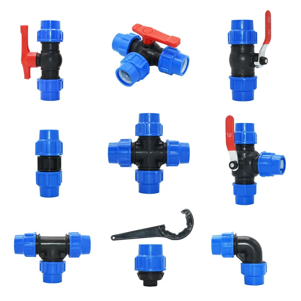 20/25/32/40/50/63mm PVC PE Tubo Rubinetto Tee Acqua Splitter 1/2 3/4 1 "1.25" 1.5 "2" Tee Tubo Valvola a sfera Connettore a forma di T 1 pz