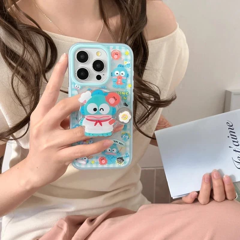 Cute Cartoon Sanrio Hangyodon Magnetic GripTok Holder Magsafe Wireless Charge Phone Case For iPhone 17 16 15 14 13 Pro Max Cover