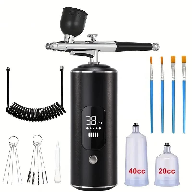 Kit pistola a spruzzo a batteria con display regolabile 3, set pistola sparachiodi, anti-intasamento, include ugello da 0,3 mm, spazzola per pulizia, estensione