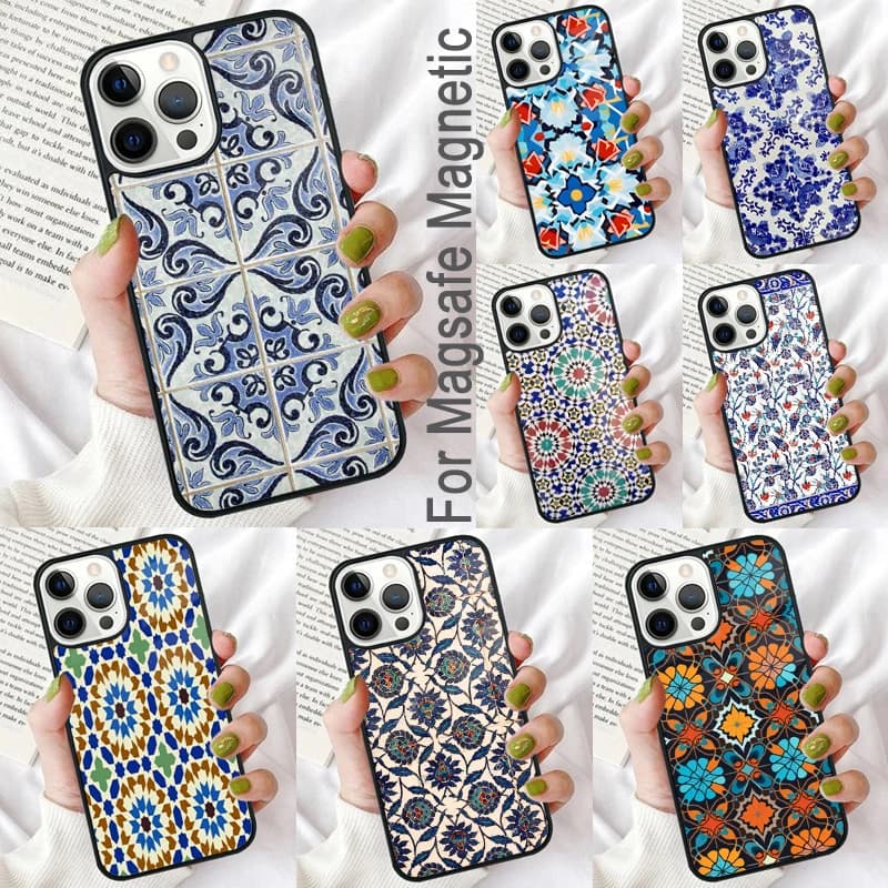 Custodia morbida per telefono con motivo piastrella marocchina Mosai per iPhone 17 Air 16e Pro max 15 Pro 13 14 Plus 11 12 MagSafe Coque magnetica