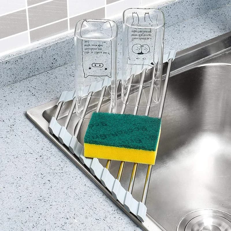 Rotable Triangle Lavender for Plates Kitchen sink Angle Organizer over sink Sponge door Stainless steel folding cutlery