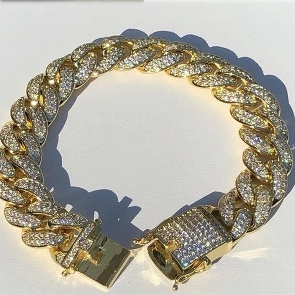Gioielli di moda Bracciale con strass Braccialetti di lusso Hiphop per uomo Bracciale color oro argento con maglie da 12 mm