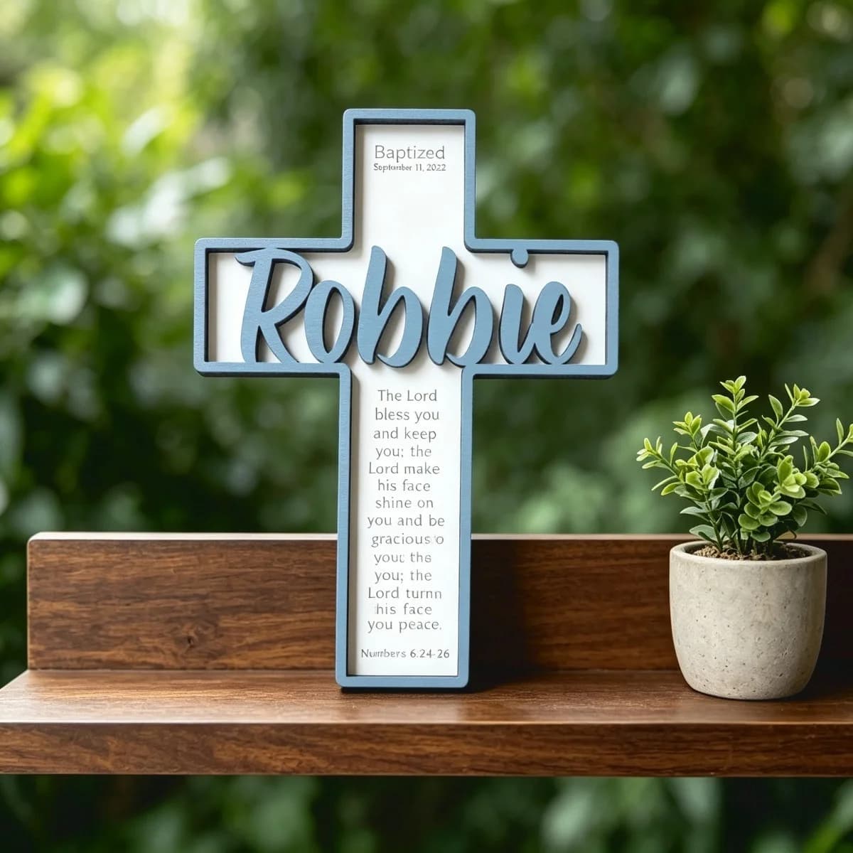 1Pc Personalized Wooden Cross Baptism Sign,Custom Cut‑out Name Plaque,Christian Baptized Keepsake,Religious Tabletop Decor Gift