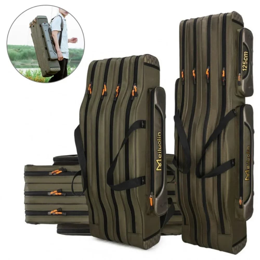 Borsa Portacanne da Pesca in Tessuto Oxford Resistente all'Acqua Xc, 80-100CM, 1/2/3 Strati, Grande Capacità