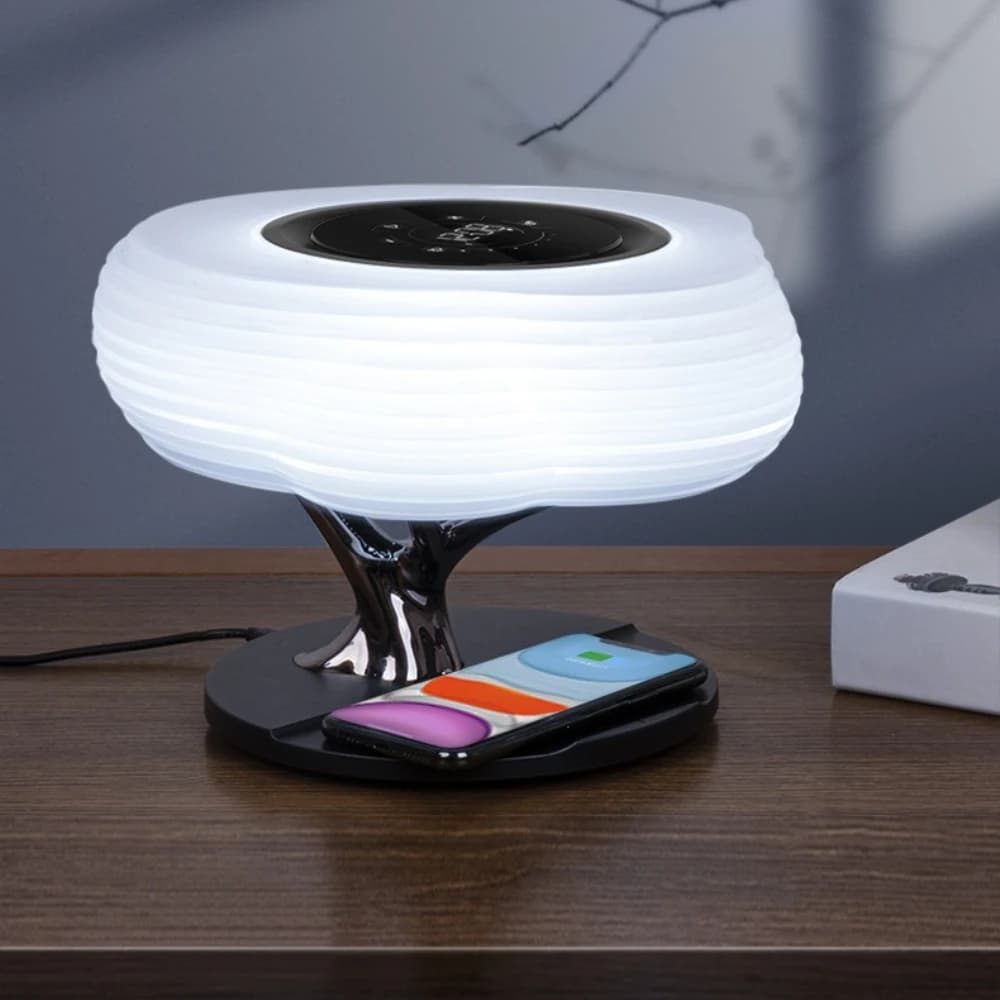 LED Smart Music Desk Lamp APP Control Warm White Bluetooth Speaker Wireless Charging Bedside Desk Lamp Bedside Lamp for Bedroom