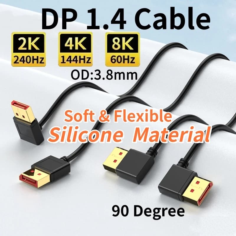 Cavo da 8K DP a DisplayPort 1.4 32,4 Gbps 8K@60Hz 4K@144Hz Cavo video flessibile per monitor da gioco Porta di visualizzazione scheda grafica PC