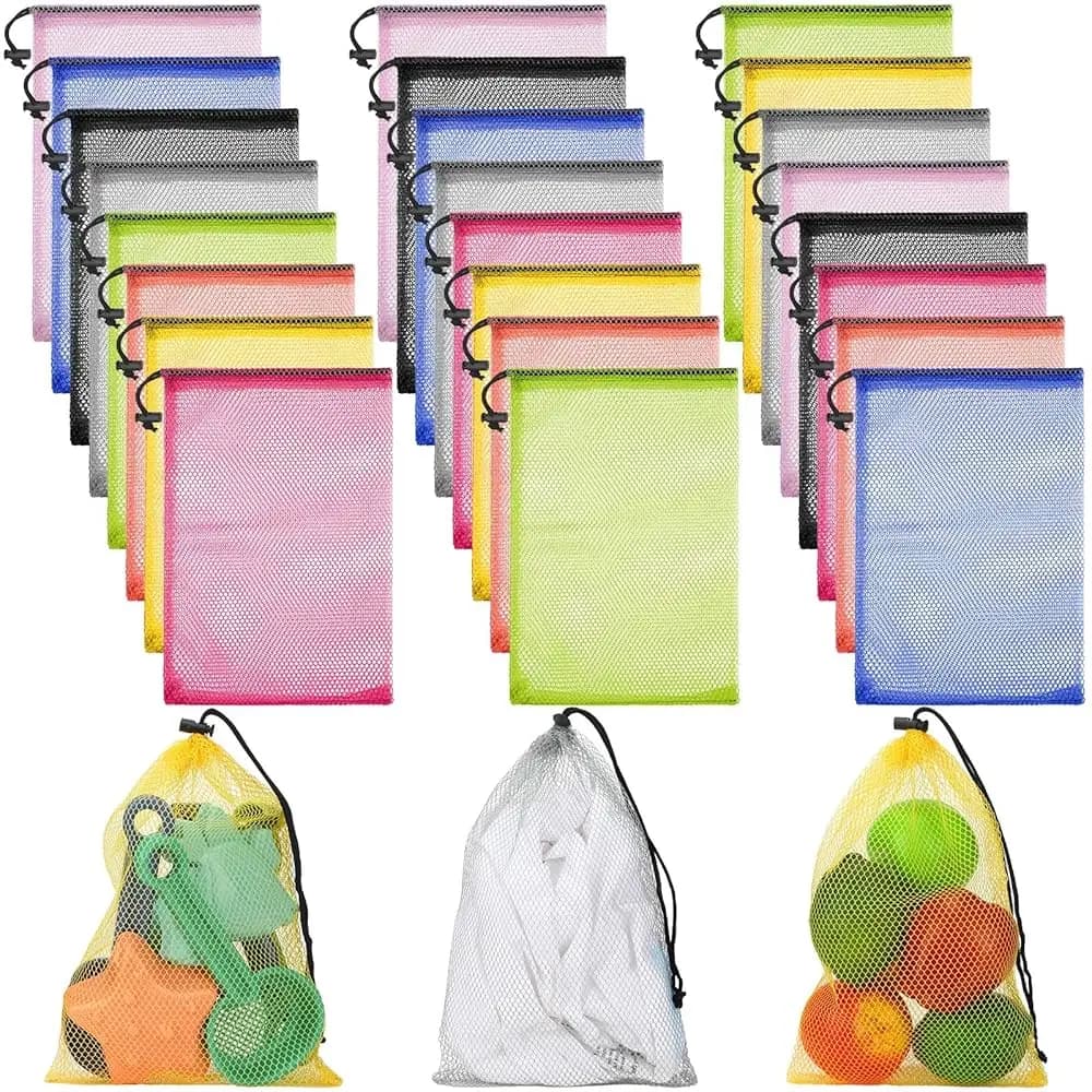 48 sacchetti in rete di nylon con coulisse, 8 x 12 pollici, sacchetti per biancheria, sacchetti per palloni da basket e calcio, sacchi portaoggetti, sacchetti in nylon per campeggio