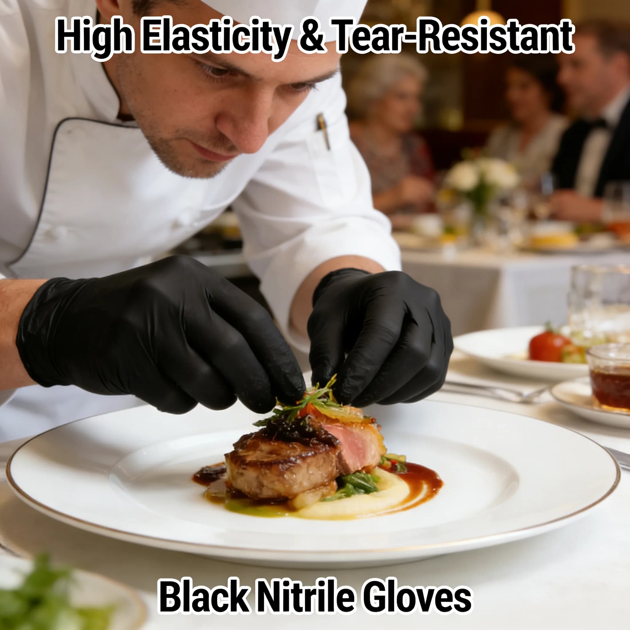 100 Pieces Disposable Gloves in Black Nitrile Without Powder and Latex, Resistant to Sheets for Manipulation Foods, Kitchen, Cleaning