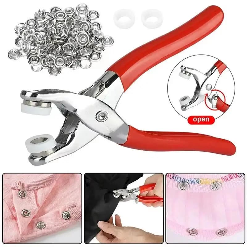 Set da 200 Pezzi di Bottoni a Pressione con Anello, Pinze per Bottoni a Pressione in Metallo Colorato, Pinze a Pressione Manuale, Strumento per Cucire e Rivettare Fai da Te