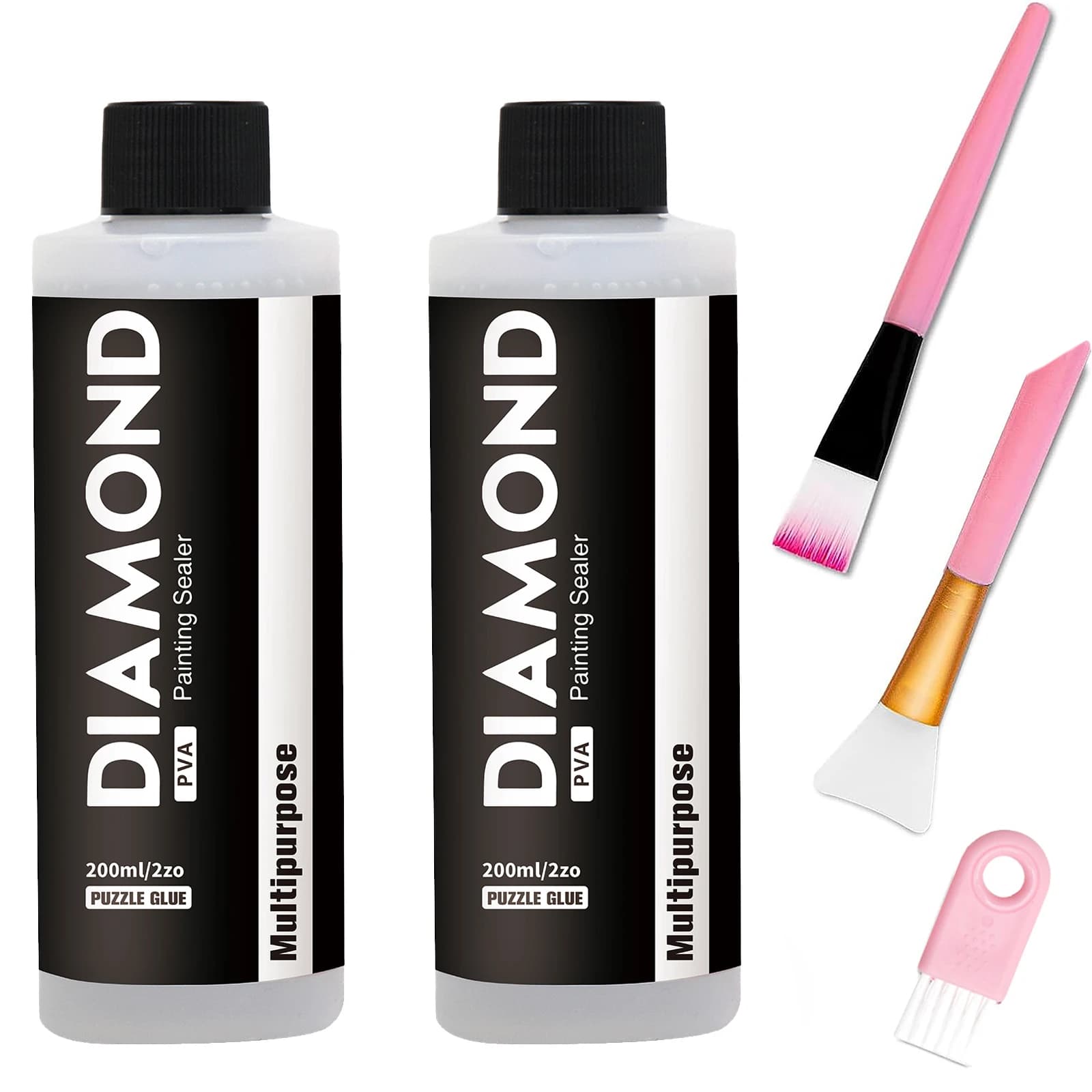 Colla per Diamond Painting con 3 Pennelli Accessori, Adesivo Artistico a Tenuta Permanente ed Effetto Brillante per Puzzle