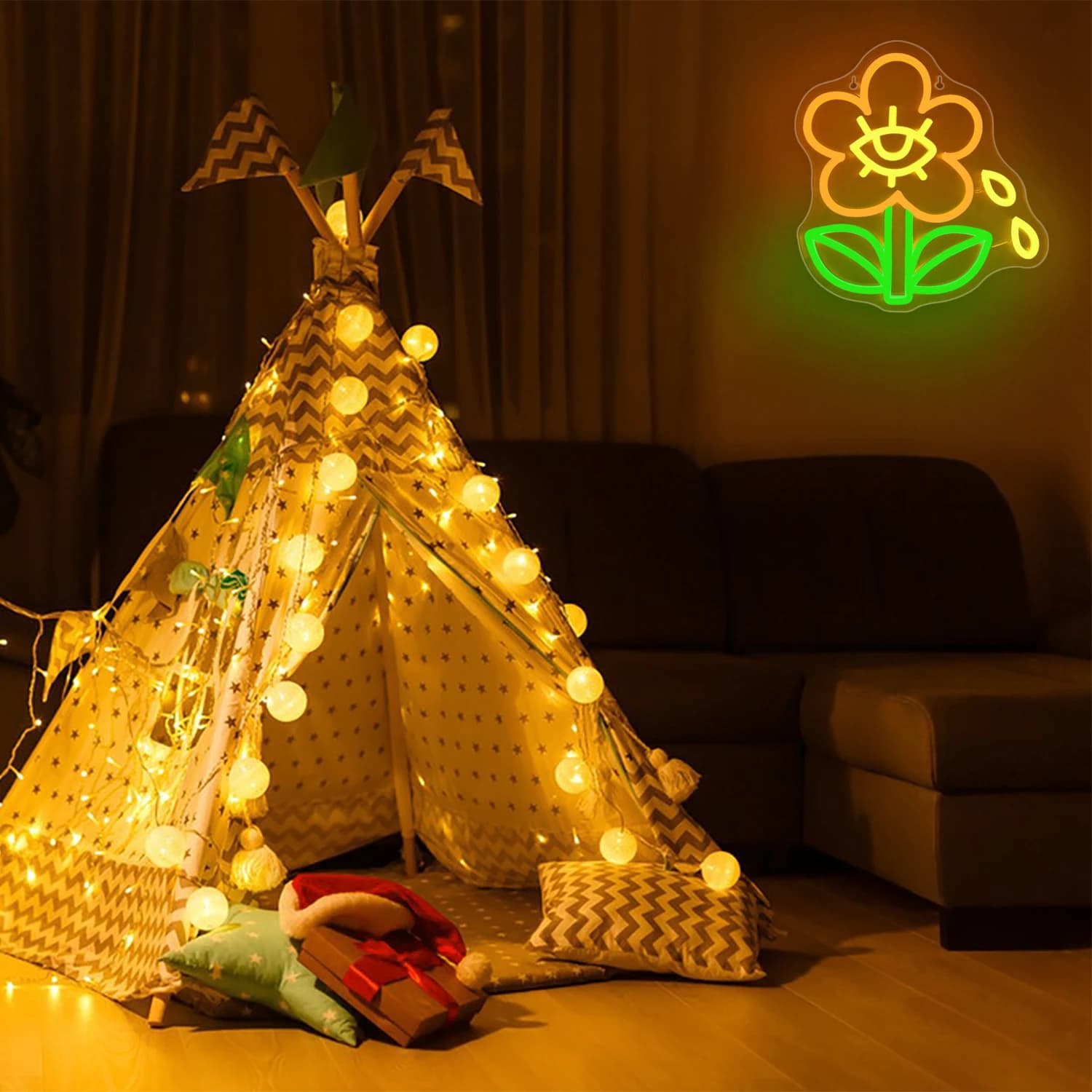 Insegna al neon a forma di fiore Luce al neon a forma di fiore per la decorazione della parete Luci decorative al neon a LED 3D con funzionamento USB per l'arredamento della cameretta dei bambini