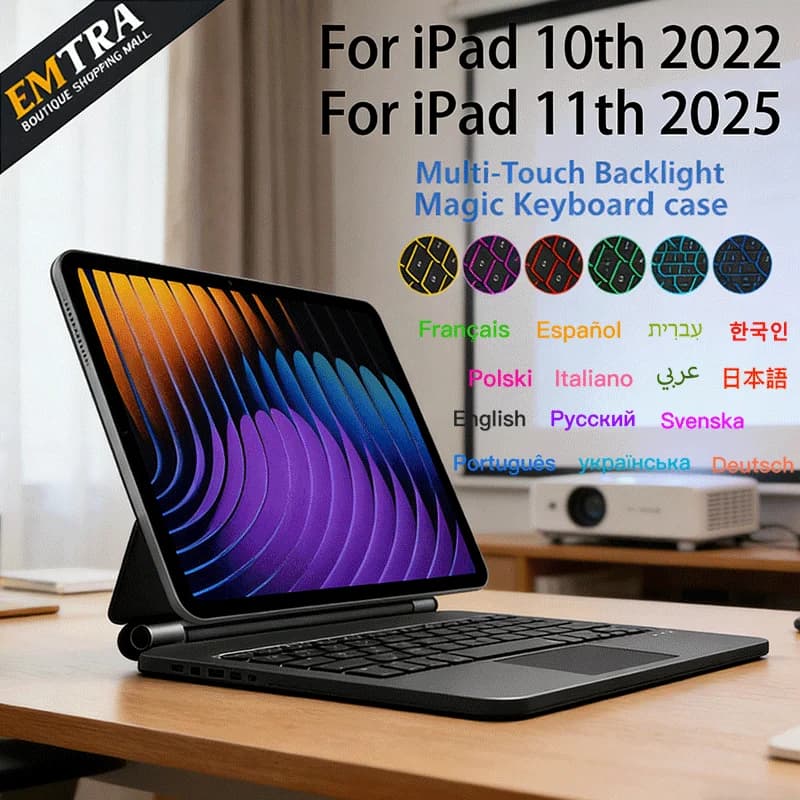 Tastiera Bluetooth Magic per iPad 10a generazione 2022 e 11a generazione 2025, multi-touch, retroilluminata, tastiera spagnola per tablet, custodia con supporto magnetico flottante