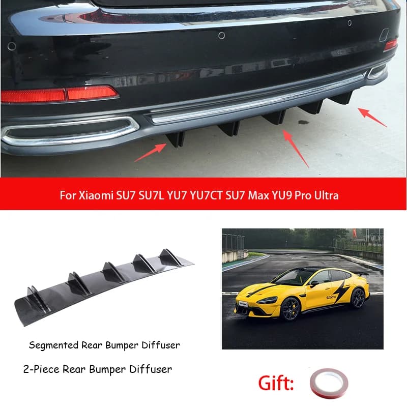 For Xiaomi SU7 SU7L YU7 YU7CT SU7 Max YU9 Pro Ultra ABS Rear Bumper Lip Diffuser Shark Fin Anti-collision