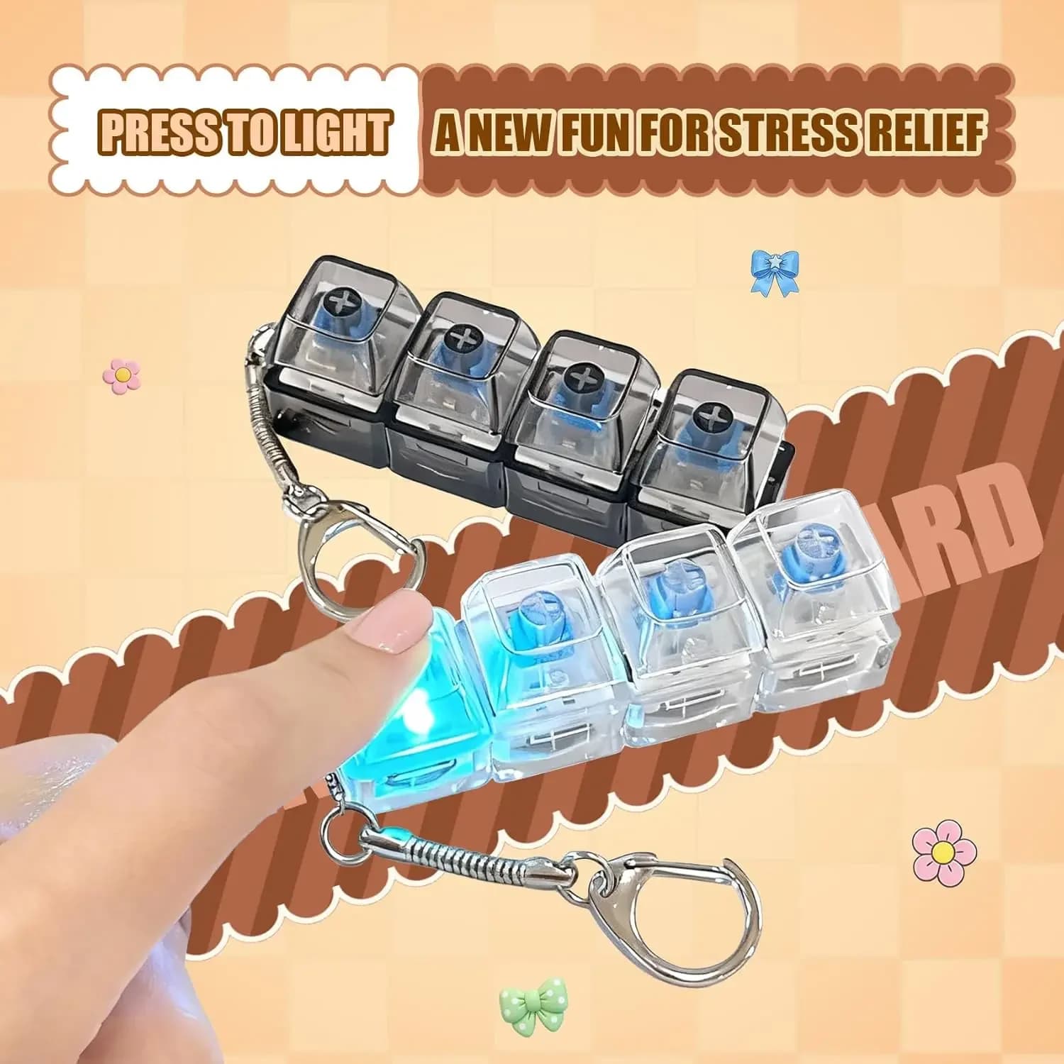Tester per Switch di Tastiere Meccaniche, Portachiavi Fidget con Luce LED, Clicker Antistress Fai-da-te per Tasti, Regalo per l'Ufficio e per l'Ansia