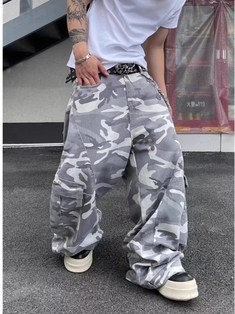 Pantaloni Cargo Y2K Streetwear Camouflage Baggy da Uomo 2026 - Jeans a Gamba Larga Oversize Moda Hombre
