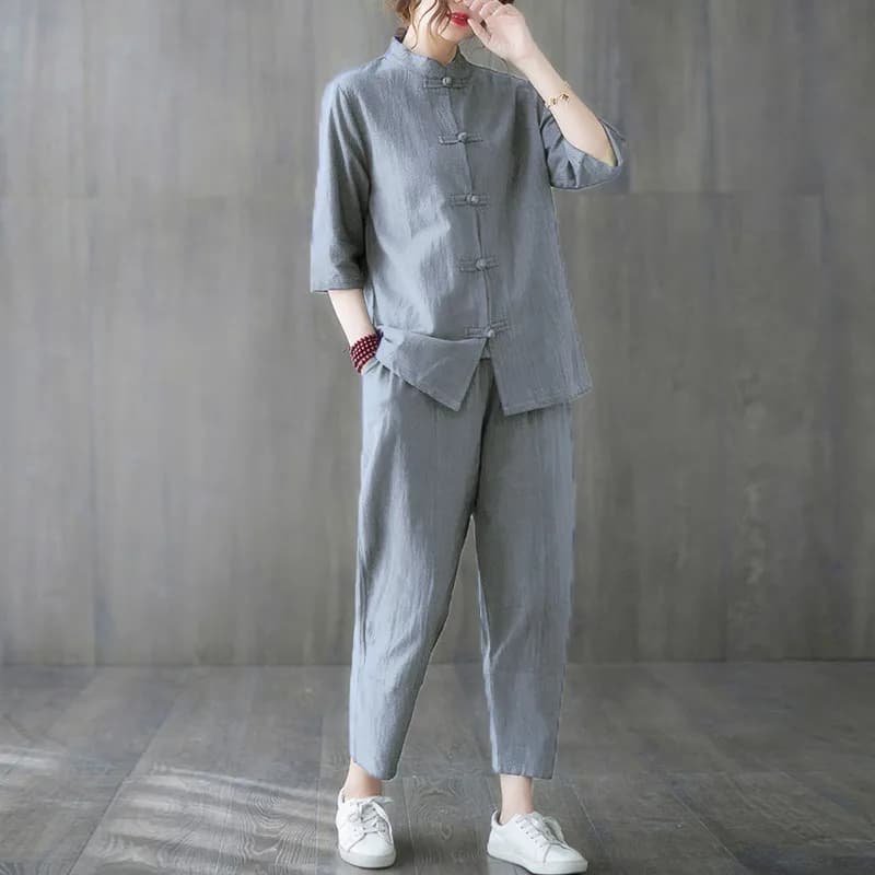 Completo da donna in cotone e lino stile Zen, abbigliamento casual buddista, set due pezzi, vestito tradizionale cinese, moda estiva