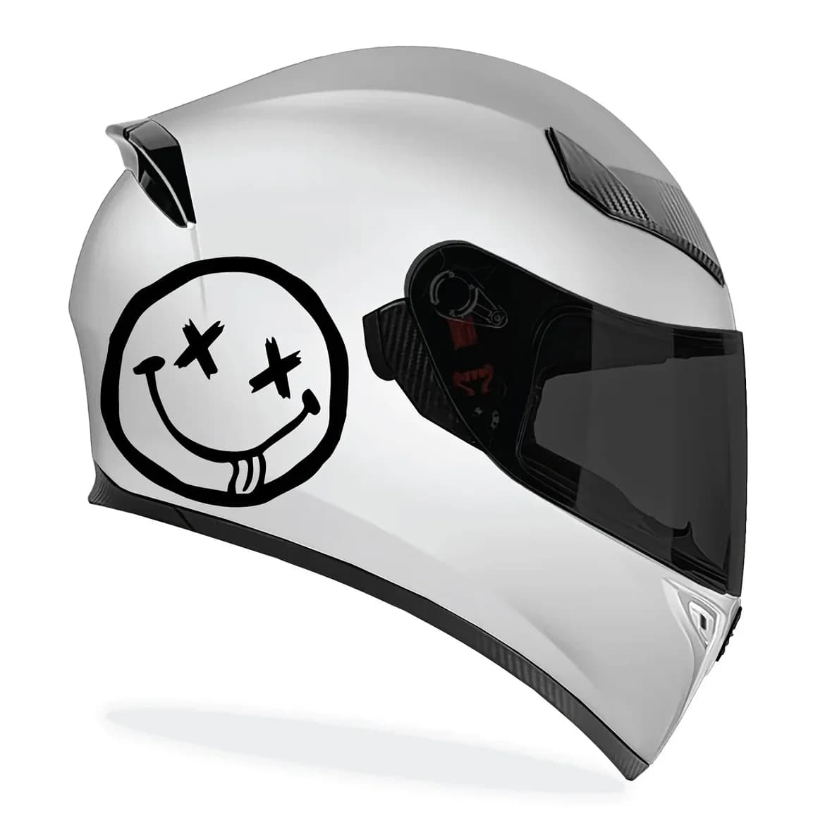 1Pc Reflective Waterproof Motorcycle Helmet Sticker Black & White Joyful Face Design, Fun Quirky Decal for Helmet & Bike