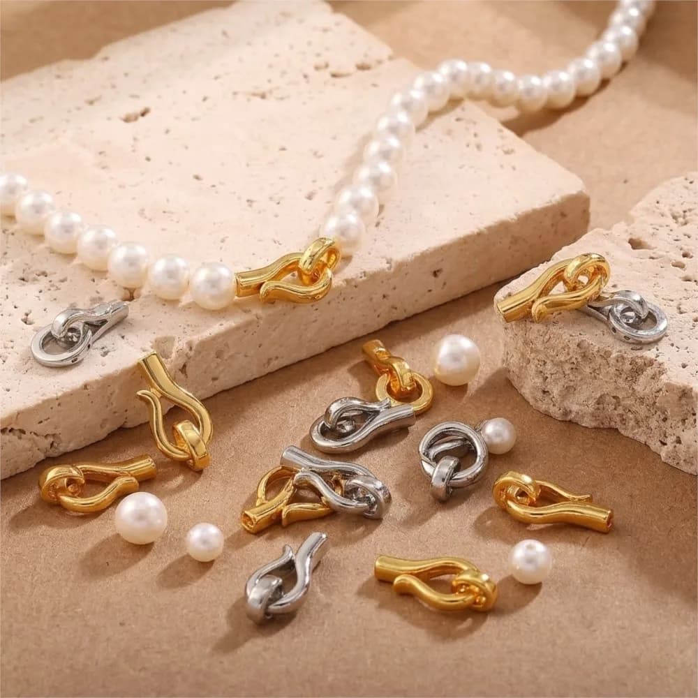 1 pz Connettore a chiusura con perle placcato oro 18K, terminali e fibbia per braccialetti fai da te e accessori per la creazione di gioielli