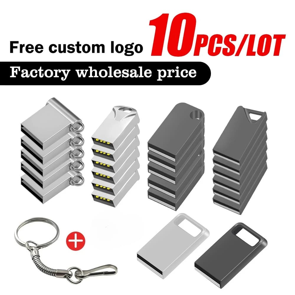 10 PZ LOTTO Argento Mini metallo chiavetta USB 4 GB 8 GB 16 GB 32 GB Piccolo Pendrive Memory Stick 64 GB 128 GB Dispositivo di archiviazione u disco Regalo
