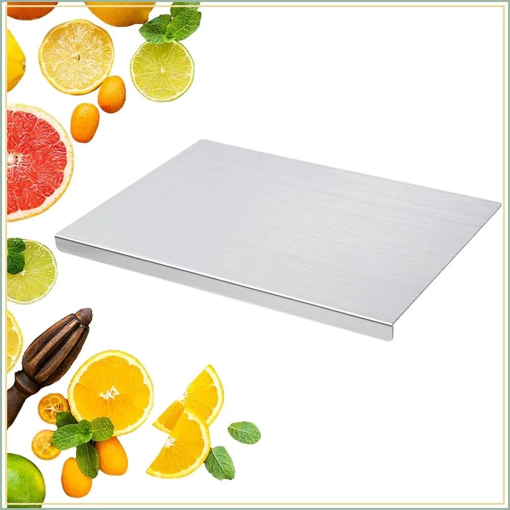 304 Stainless Steel Cutting Board, 23.6" x 15.7" - L-Shaped with Anti-Slip Mat, Counter Lip, for Meat, Fruits, Vegetables, Bread, Dough