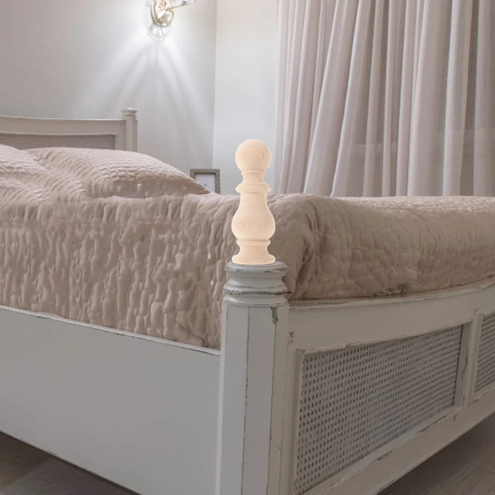 Unfinished Solid Wood Finials Natural Rustic Decorative Ball Pointed Toppers for Bed Posts Staircase Canopy Curtain Rods DIY