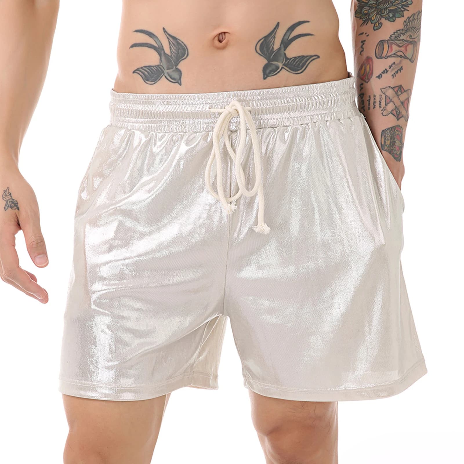 Men's Sexy Glossy Adjustable Boxer Shorts Shiny Beach Brazilian Panties Gloss Lingerie Loose loungewear Nightclub Men Costume