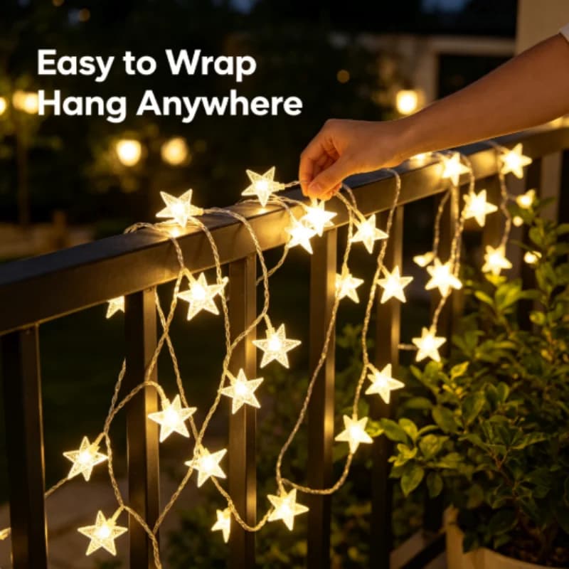 Star LED String Lights Outdoor Chain Fairy Bulb Garland for Party Wedding Garden Home Patio Balcony Yard Lawn Holiday Decor