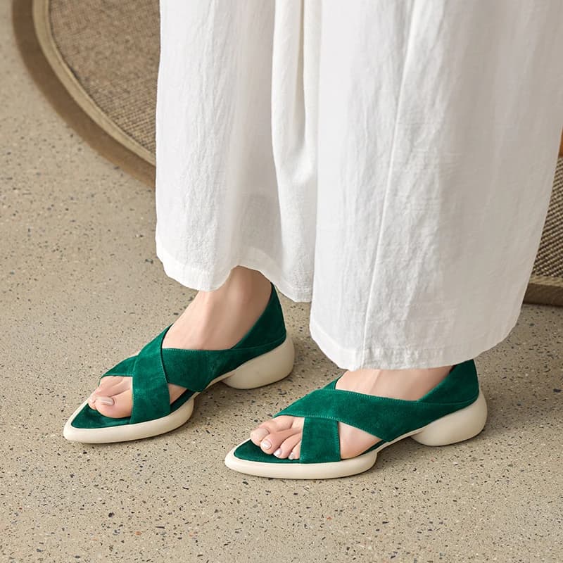 Handmade Genuine Leather Sheepskin Suede Women's Heels Sandals,Pointed Toe Summer High Heels,Fashion Womens Shoes