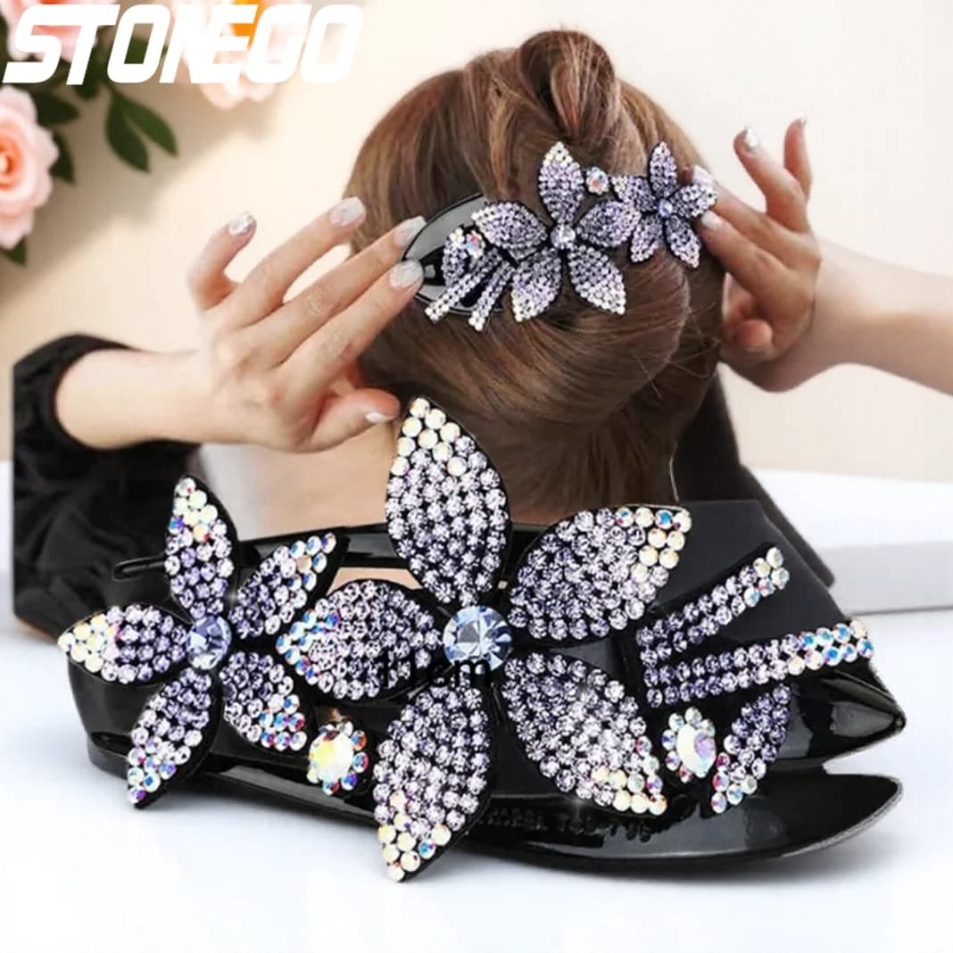 Colorful Rhinestone Hair Clip Double Temperament Ponytail Clip Top Clip Spring Clip for Women Girls Hair Accessories