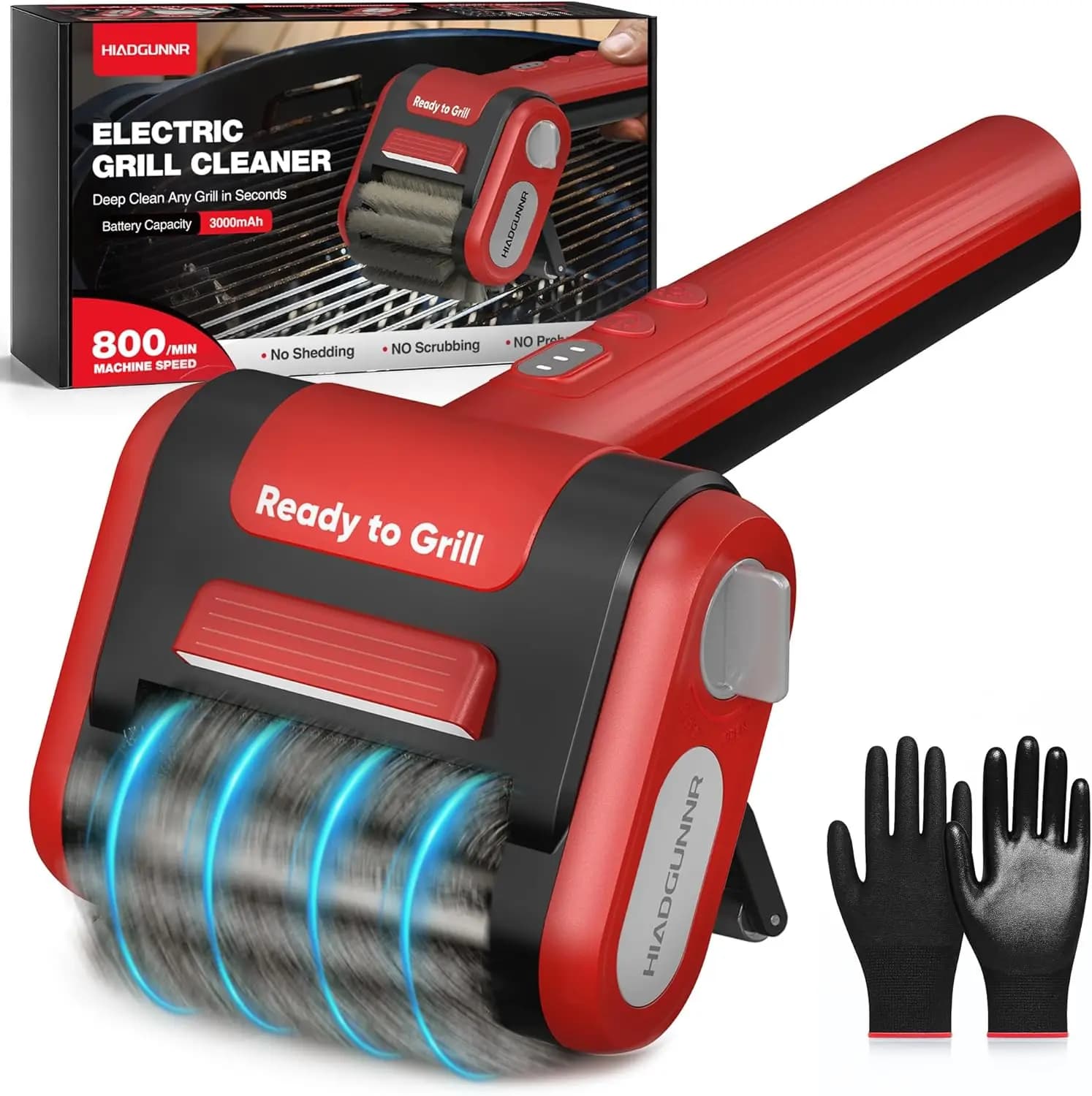 Spazzola Elettrica per Griglia con Luce LED, Senza Fili e Ricaricabile, 700-800 RPM, Setole in Acciaio Inox per Pulizia BBQ