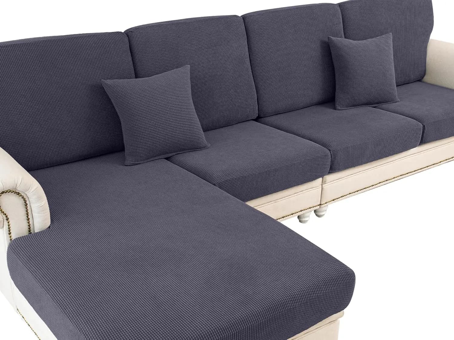 Copridivano Elasticizzato Lavabile per Divano Angolare a L con Federe, Coperture Separate per Seduta e Chaise Longue