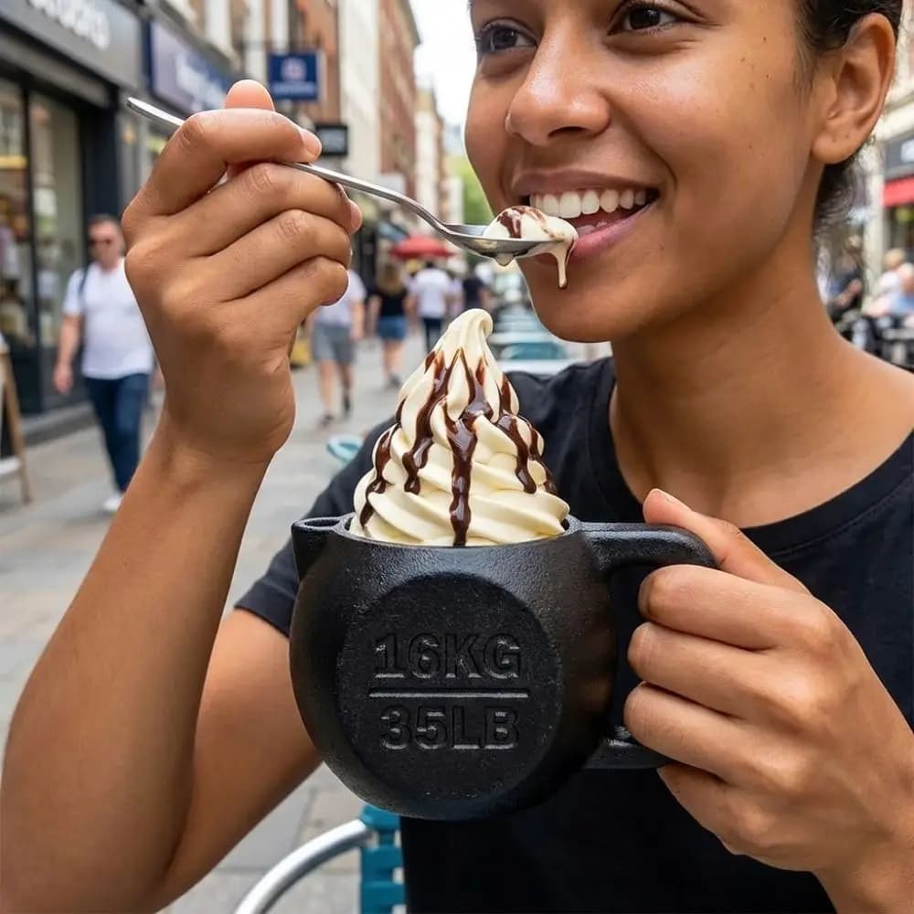 Porta Gelato a Forma di Kettlebell Stampato in 3D con Isolamento Termico e Slot per Cucchiaio, Supporto per Coppa Gelato a Tema Sollevamento Pesi