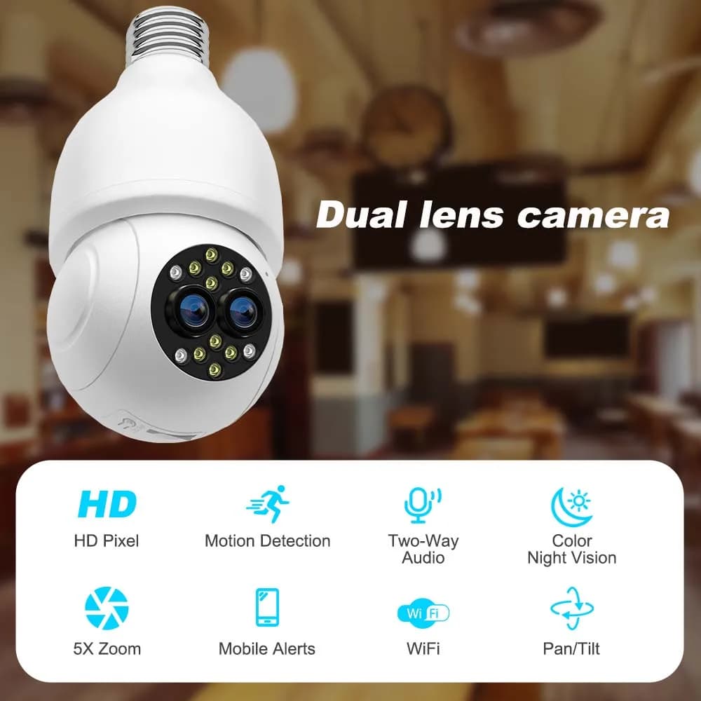 4MP UHD iCsee APP 8X Zoom Doppia Lente E27 Testa Della Lampada Presa PTZ IP Dome Telecamera AI Umanoide a Colori Sicurezza Domestica Baby Monitor
