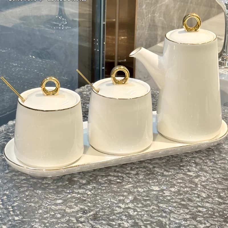 Forniture da cucina, scatola per condimenti in ceramica argentata, bottiglie di sale e pepe, set di barattoli per condimenti per la casa, organizer per condimenti